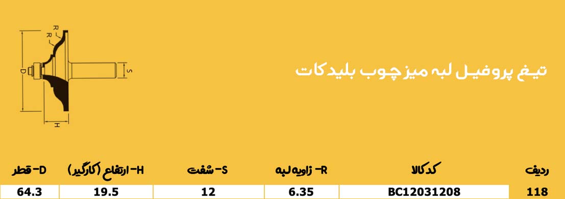 تیغ پروفیل لبه میز چوب بلیدکات