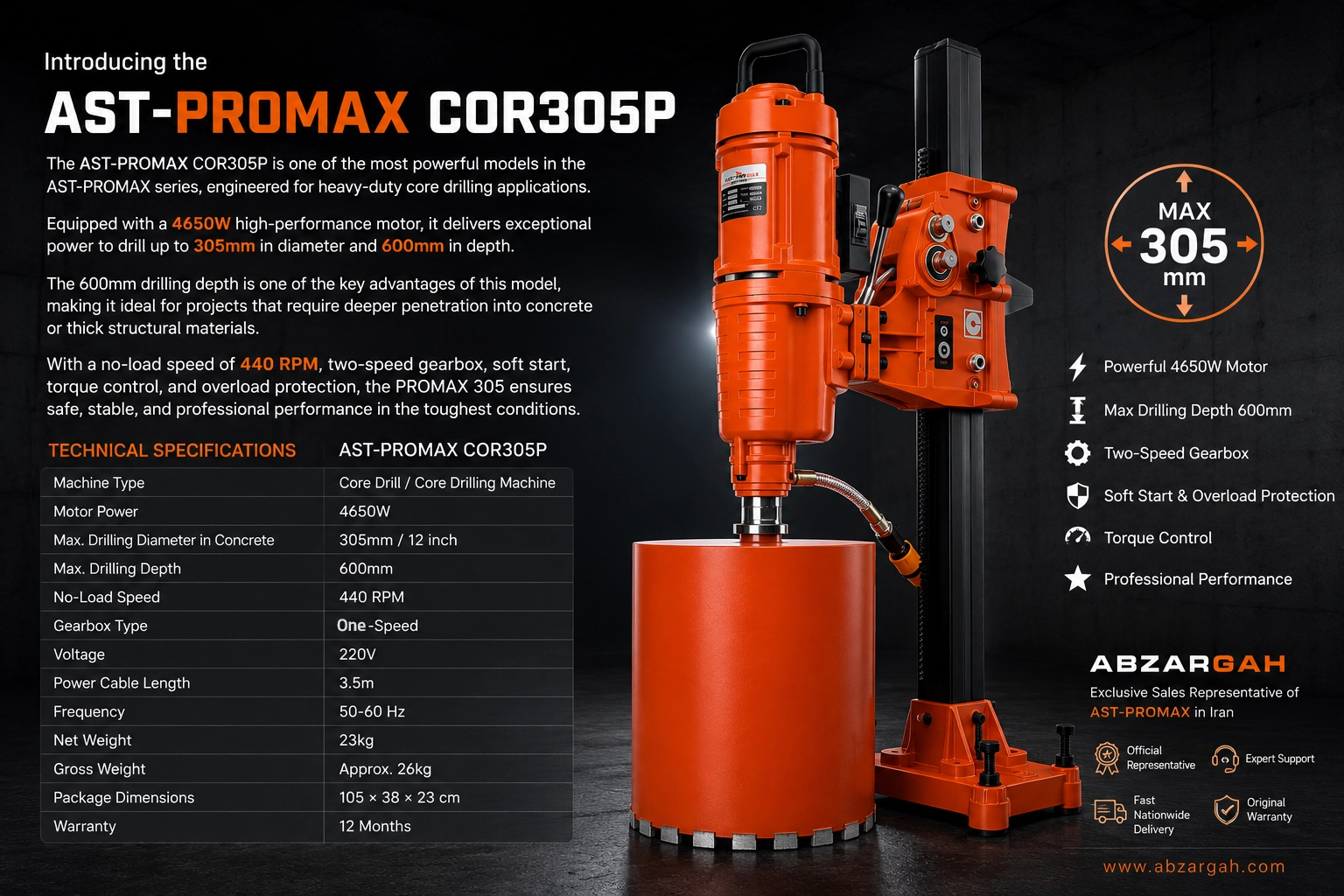 معرفی ابزار سوراخکاری دستگاه کرگیری AST-PROMAX COR305P