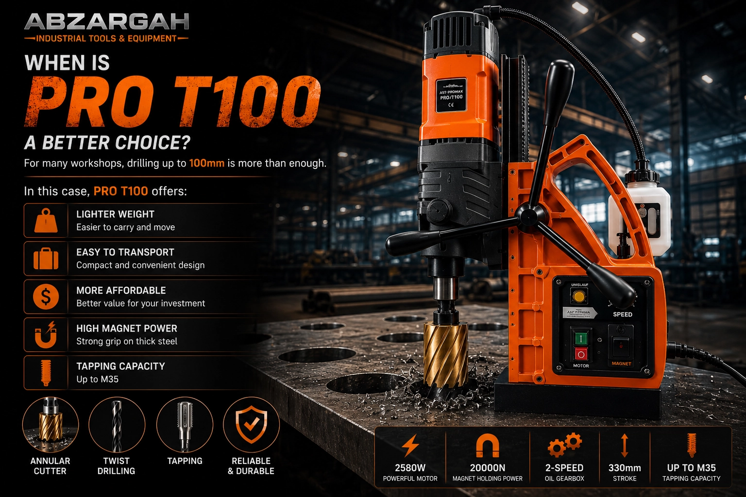 چه زمانی دستگاه دریل مگنت PRO T100 انتخاب بهتری است؟