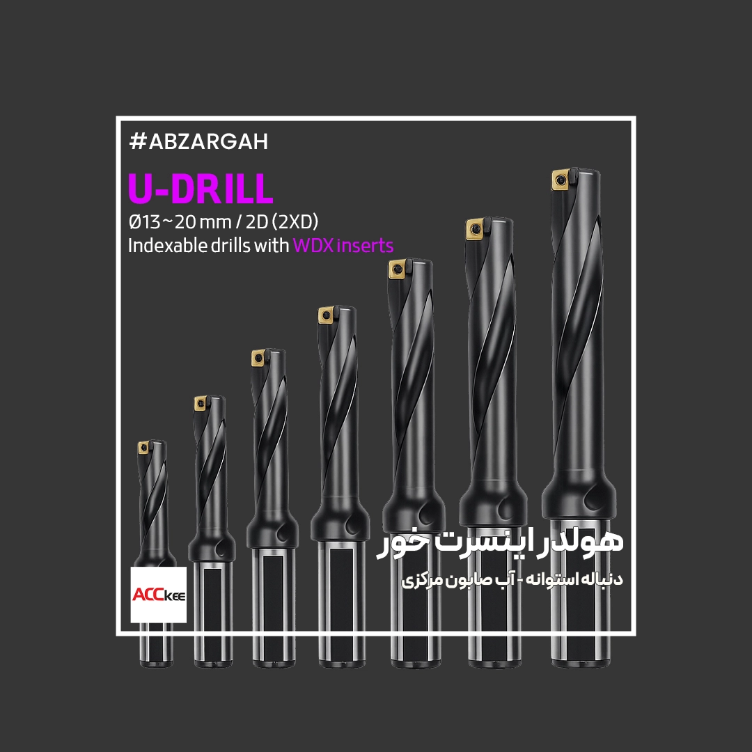 U-DRILL-WDX-2D هولدر مته U-Drill کف صاف اینسرت خور 2D استوانهای تیپ PDL روکش مشکی ACCKee | WDX - Image 1